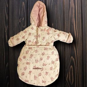 London Fog Infant Snow Winter Jacket and Swaddle. Pink white puppies 0/6 months